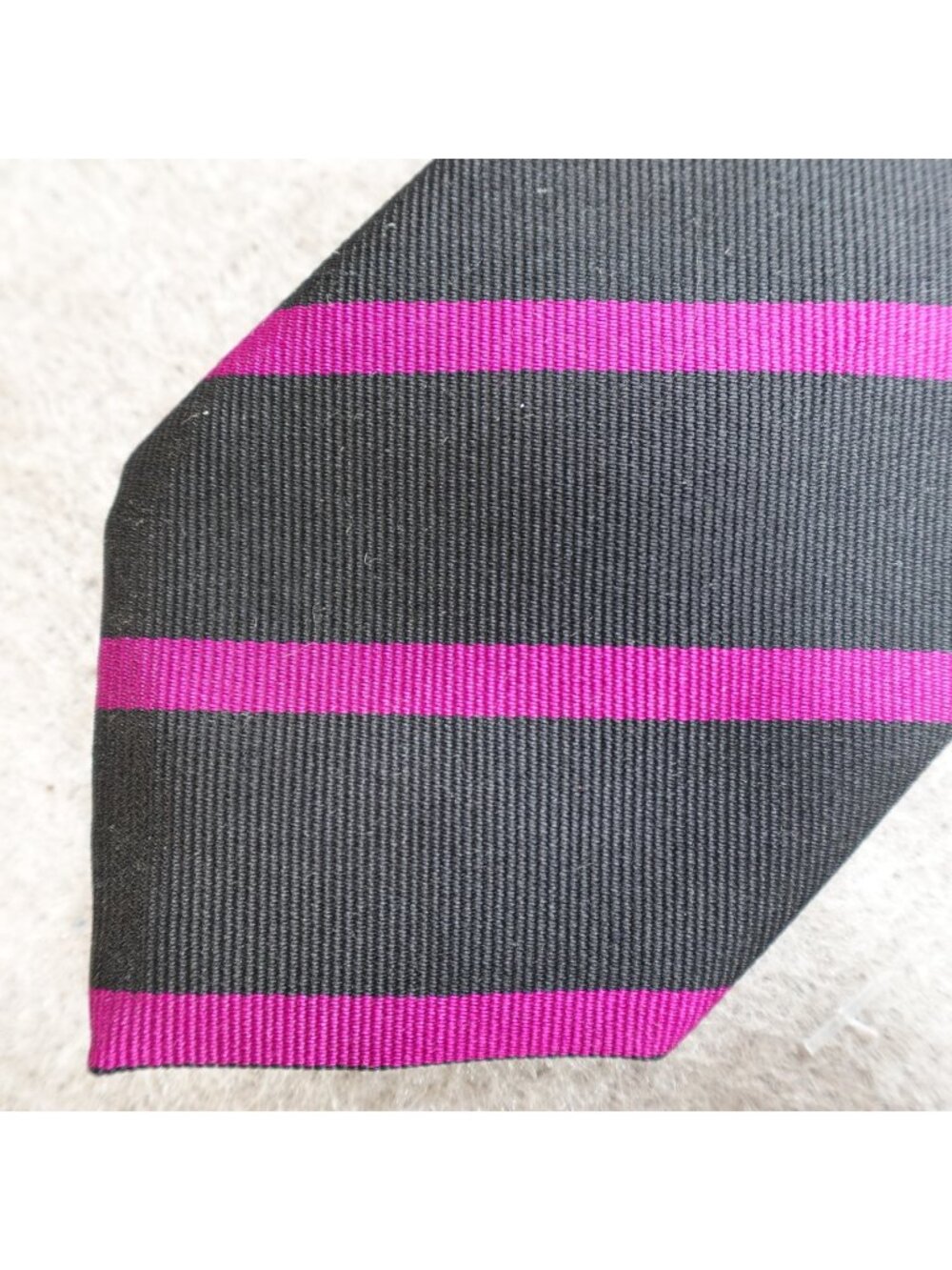 Kent Curwen Mens Tie Black Pink Stripe Silk Vintage